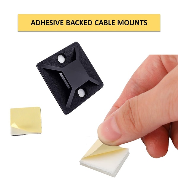 Kable Kontrol® Adhesive Cable Tie Mounts - 1-1/2 Sq - UV Black Nylon - 100 Pcs